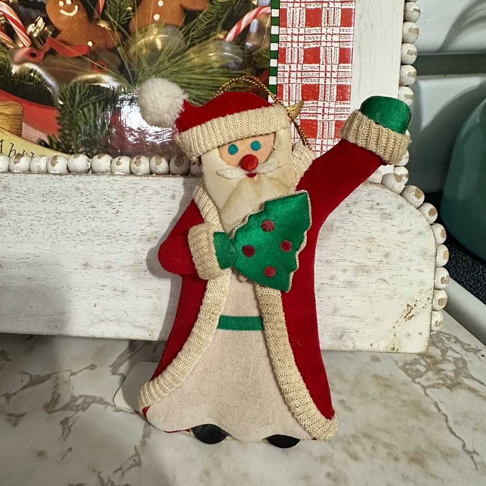 Festive Santa Claus Ornament - Red and Cream
